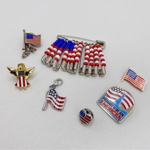 American Flag USA Patriotic Pin Brooch and Charm Lot
